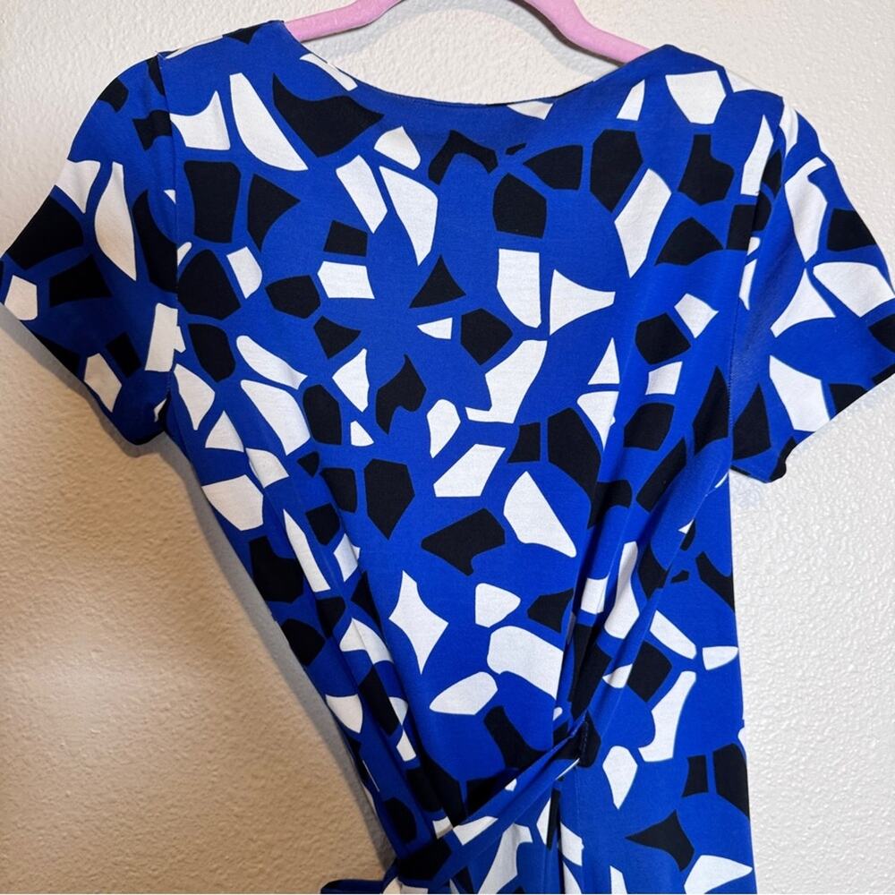 Diane Von Furstenberg Blue Mini Wrap Dress Womens 4 Cotton Silk Geometric Print - Picture 6 of 12